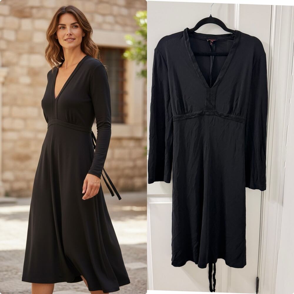 017D ESCADA 46 Size 16 1X Black Midi Dress belted